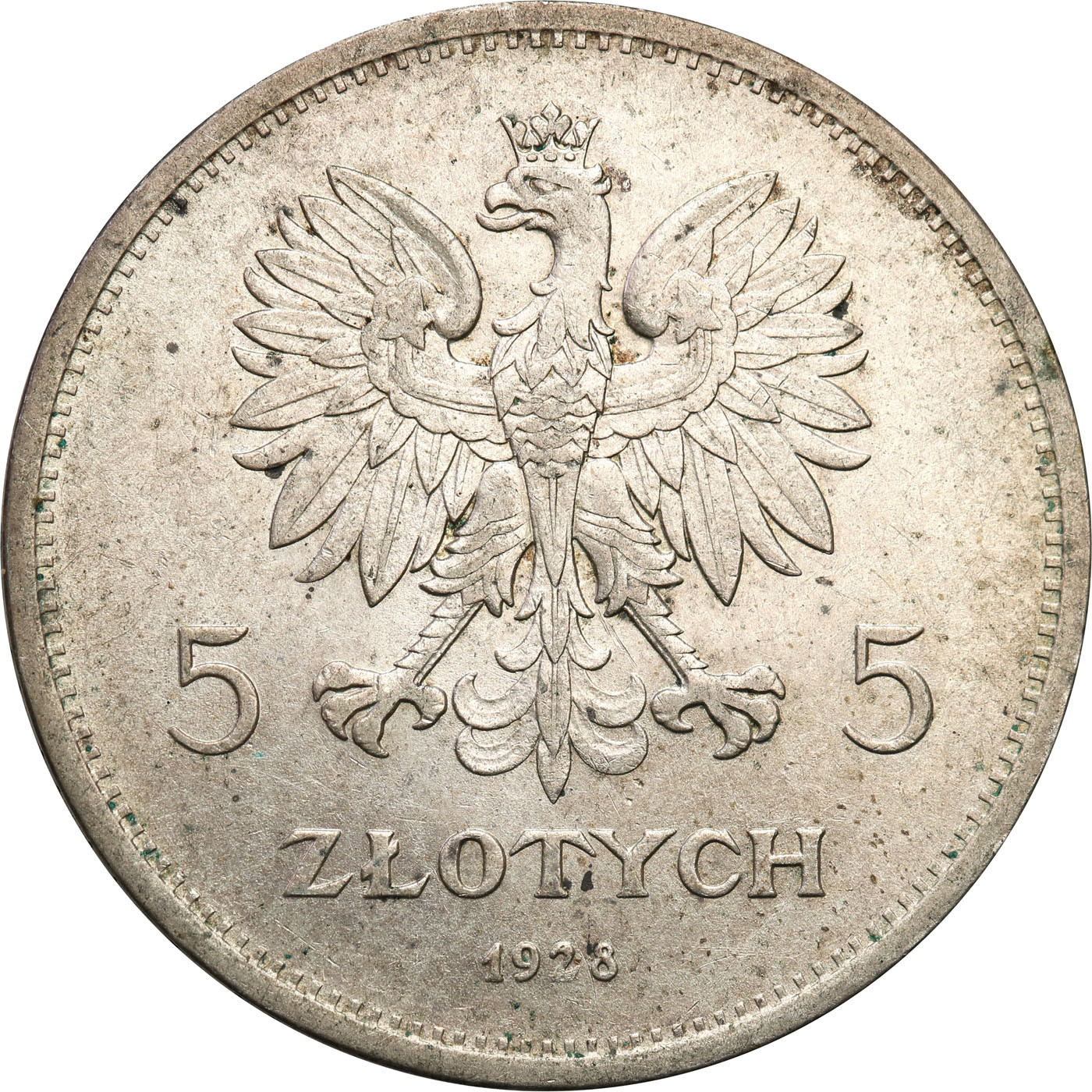 II RP. 5 złotych 1928 Nike ze znakiem mennicy - PIĘKNA